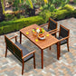 Costway 4 Pieces Acacia Wood Patio Rattan Dining Furniture Set
