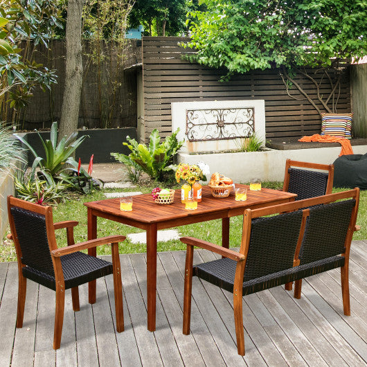 Costway 4 Pieces Acacia Wood Patio Rattan Dining Furniture Set
