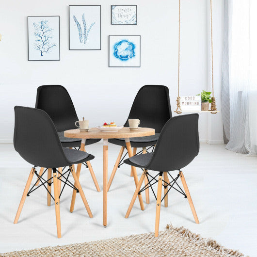 Costway 4 Pieces Black Modern Mid Century Armless Side Chair with Linen Cushion and Wood Legs