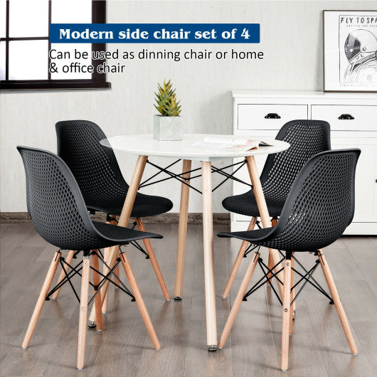 Costway 4 Pieces Black Modern Plastic Hollow Chair Set with Wood Leg