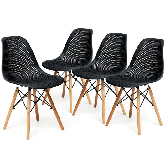 Costway 4 Pieces Black Modern Plastic Hollow Chair Set with Wood Leg
