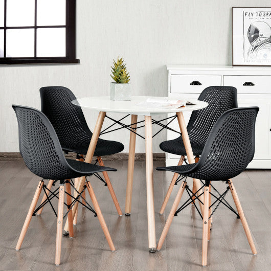 Costway 4 Pieces Black Modern Plastic Hollow Chair Set with Wood Leg