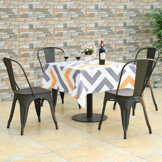 Costway 4 Pieces Black Tolix Style Metal Dining Side Chair Stackable Wood Seat