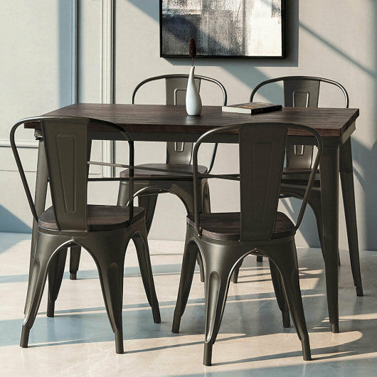 Costway 4 Pieces Black Tolix Style Metal Dining Side Chair Stackable Wood Seat