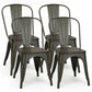 Costway 4 Pieces Black Tolix Style Metal Dining Side Chair Stackable Wood Seat