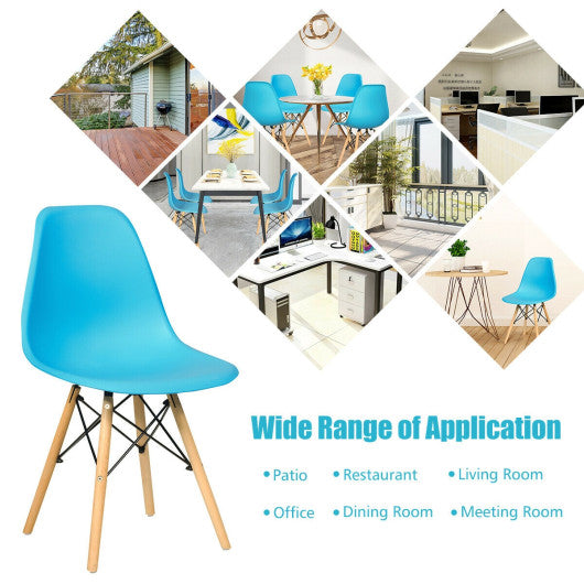 Costway 4 Pieces Blue Modern Armless Dining Chair Set with Wood Legs