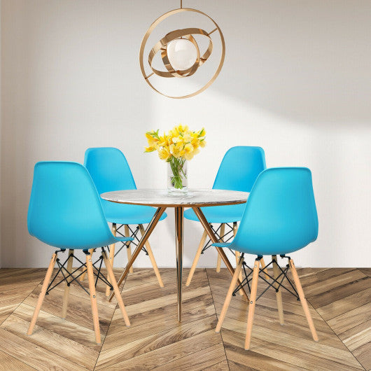 Costway 4 Pieces Blue Modern Armless Dining Chair Set with Wood Legs