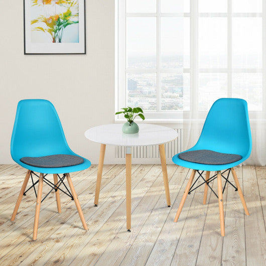 Costway 4 Pieces Blue Modern Mid Century Armless Side Chair with Linen Cushion and Wood Legs