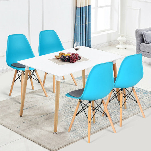 Costway 4 Pieces Blue Modern Mid Century Armless Side Chair with Linen Cushion and Wood Legs