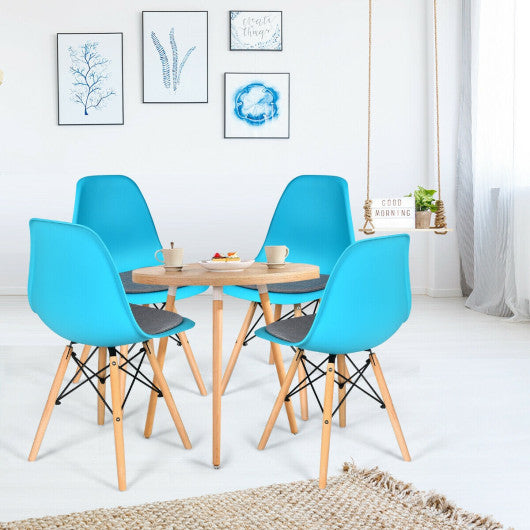 Costway 4 Pieces Blue Modern Mid Century Armless Side Chair with Linen Cushion and Wood Legs