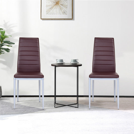 Costway 4 Pieces Coffee PVC Leather Dining Side Chairs Elegant Design