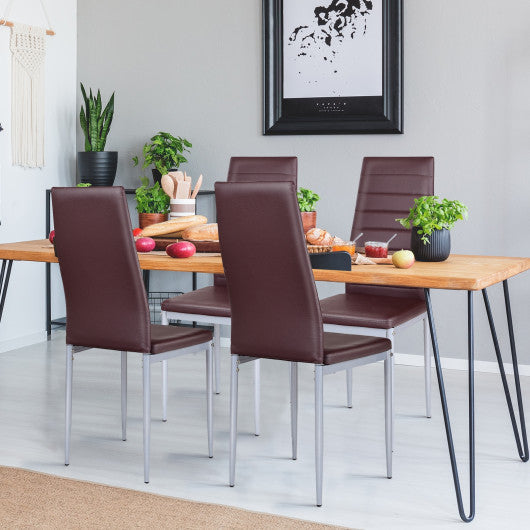 Costway 4 Pieces Coffee PVC Leather Dining Side Chairs Elegant Design