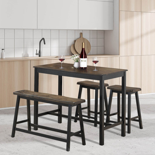 Costway 4 Pieces Coffee Solid Wood Counter Height Dining Table Set