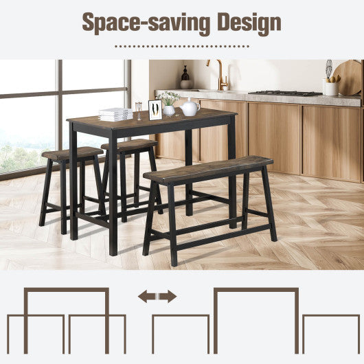 Costway 4 Pieces Coffee Solid Wood Counter Height Dining Table Set