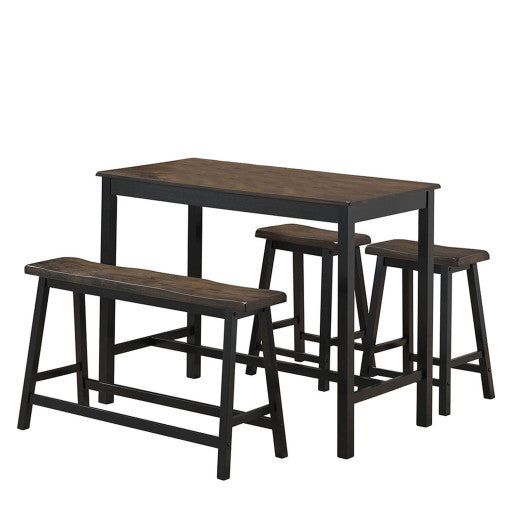 Costway 4 Pieces Coffee Solid Wood Counter Height Dining Table Set