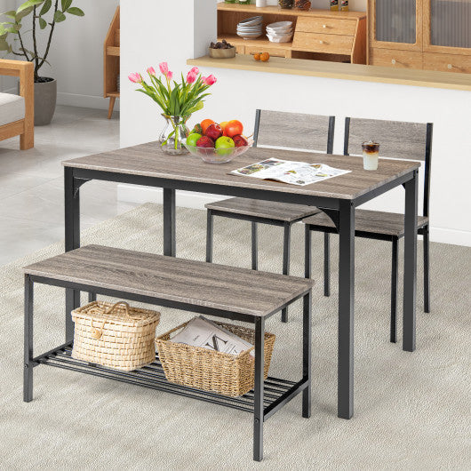 Costway 4 Pieces Gray Rustic Dining Table Set with 2 Chairs and Bench