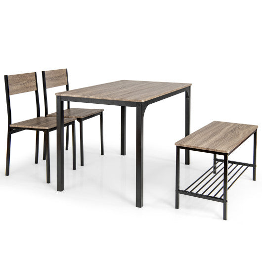 Costway 4 Pieces Gray Rustic Dining Table Set with 2 Chairs and Bench