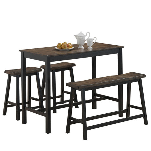 Costway 4 Pieces Gray Solid Wood Counter Height Dining Table Set