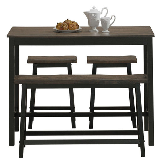 Costway 4 Pieces Gray Solid Wood Counter Height Dining Table Set