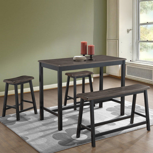 Costway 4 Pieces Gray Solid Wood Counter Height Dining Table Set