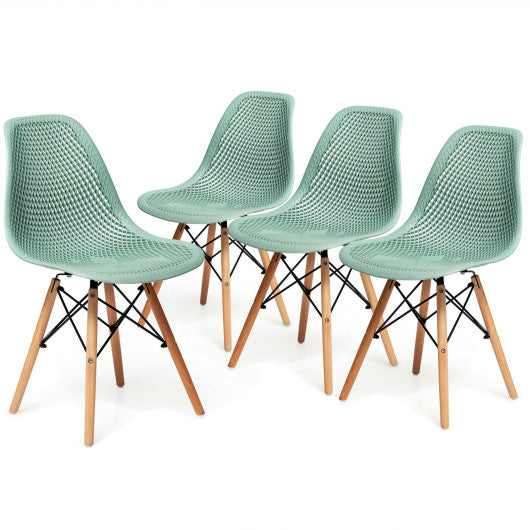 Costway 4 Pieces Green Modern Plastic Hollow Chair Set with Wood Leg