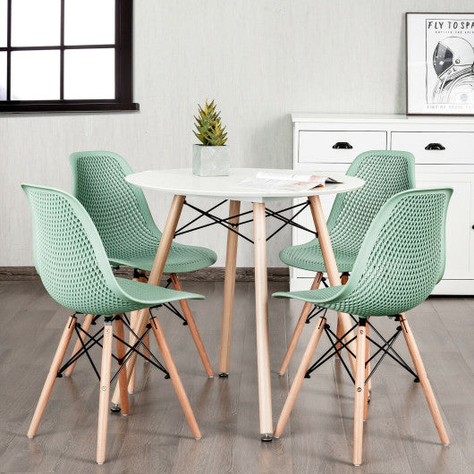 Costway 4 Pieces Green Modern Plastic Hollow Chair Set with Wood Leg