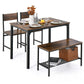 Costway 4 Pieces Rustic Brown Dining Table Set with 2 Chairs and Bench
