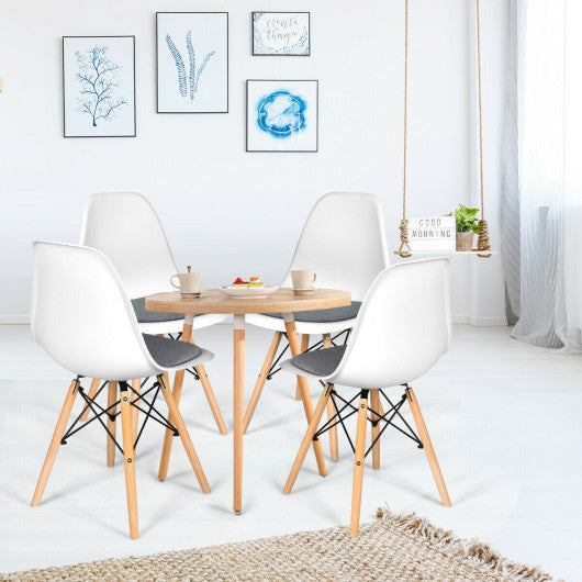 Costway 4 Pieces White Modern Mid Century Armless Side Chair with Linen Cushion and Wood Legs