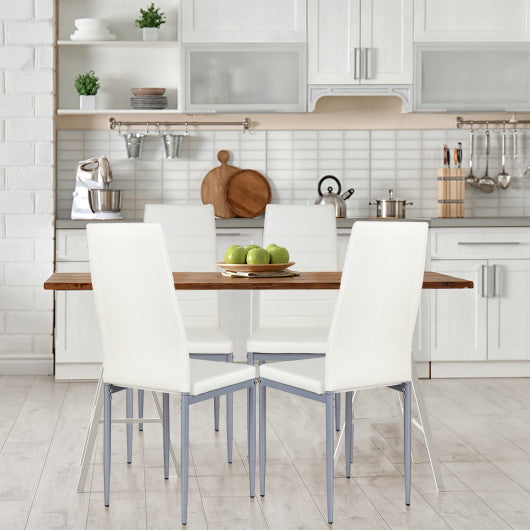 Costway 4 Pieces White PVC Leather Dining Side Chairs Elegant Design