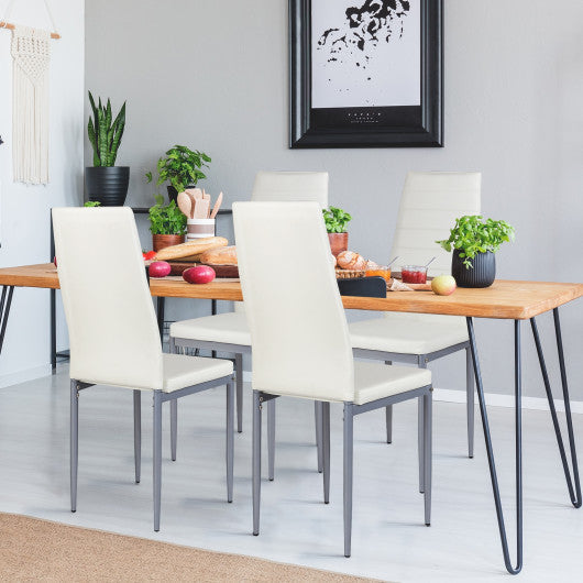 Costway 4 Pieces White PVC Leather Dining Side Chairs Elegant Design