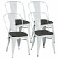 Costway 4 Pieces White Tolix Style Metal Dining Side Chair Stackable Wood Seat
