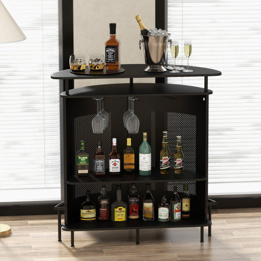Costway 4-Tier Black Liquor Bar Table with 3 Glass Holders and Storage Shelves