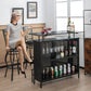 Costway 4-Tier Black Liquor Bar Table with 6 Glass Holders and Metal Footrest