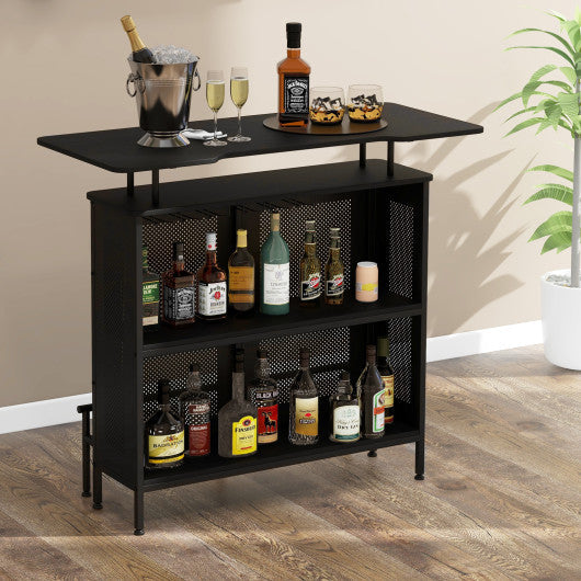 Costway 4-Tier Black Liquor Bar Table with 6 Glass Holders and Metal Footrest