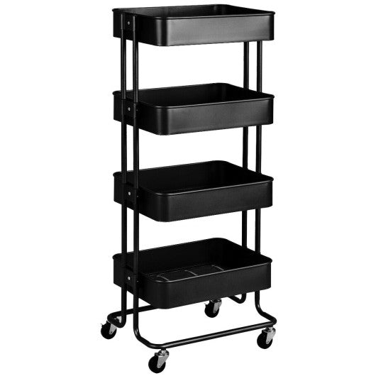 Costway 4-Tier Black Metal Rolling Storage Cart Mobile Organizer with Adjustable Shelves