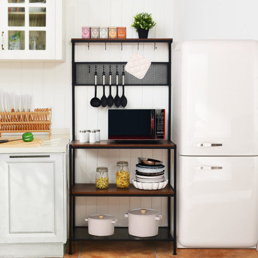 Costway 4-Tier Kitchen Rack Stand with Hooks and Mesh Panel
