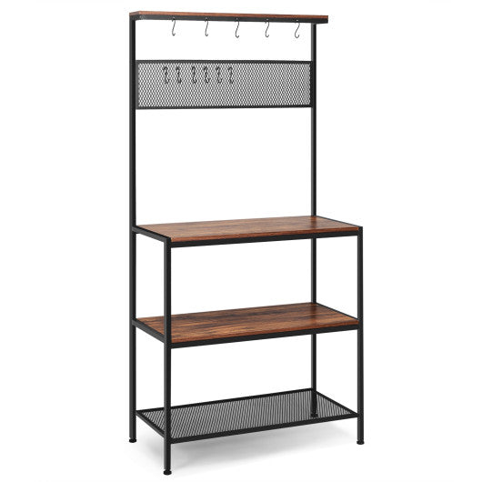 Costway 4-Tier Kitchen Rack Stand with Hooks and Mesh Panel
