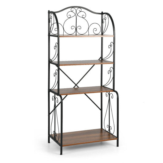 Costway 4-Tier Light Brown Industrial Kitchen Baker's Rack with Open Shelves and X-Bar
