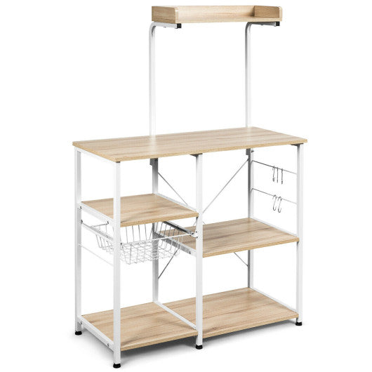 Costway 4 Tier Natural Vintage Kitchen Baker's Rack Utility Microwave Stand