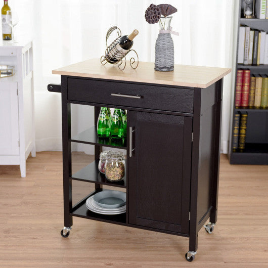Costway 4-Tier Rolling Wood Kitchen Trolley Island Storage Cabinet