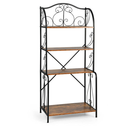 Costway 4-Tier Rustic Brown Industrial Kitchen Baker's Rack with Open Shelves and X-Bar
