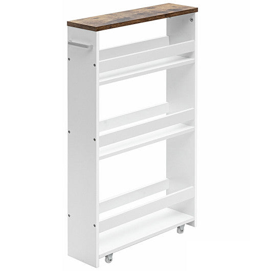 Costway 4 Tiers White Rolling Slim Storage Kitchen Organizer Cart with Handle