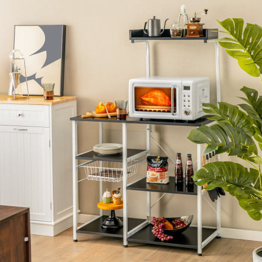 Costway 4-tier Black Kitchen Baker's Rack with Basket and 5 Hooks