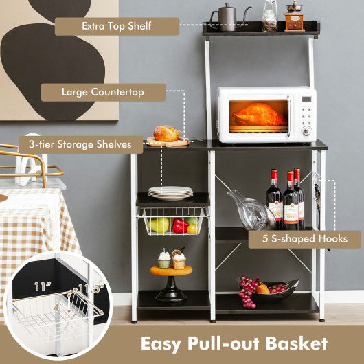 Costway 4-tier Black Kitchen Baker's Rack with Basket and 5 Hooks