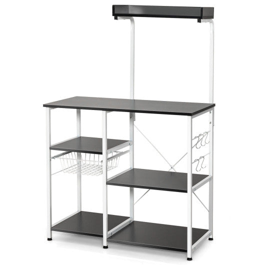 Costway 4-tier Black Kitchen Baker's Rack with Basket and 5 Hooks