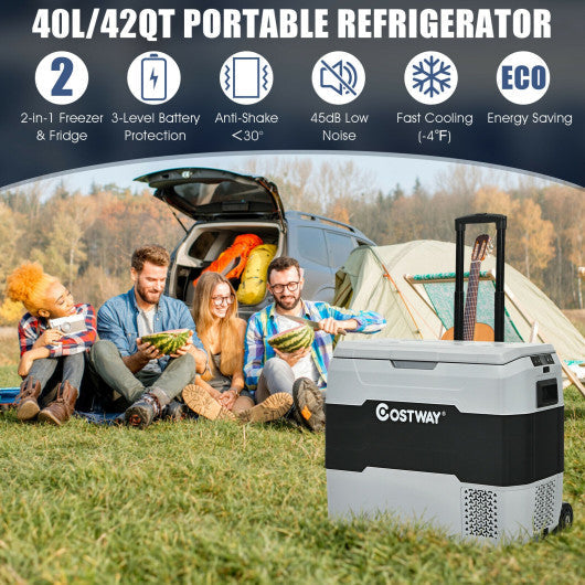Costway 42 QT Gray Portable Dual-Zone Car Refrigerator