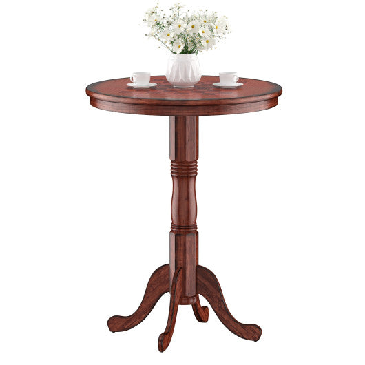 Costway 42" Wooden Round Pub Pedestal Side Table with Chessboard