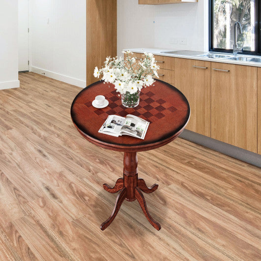 Costway 42" Wooden Round Pub Pedestal Side Table with Chessboard