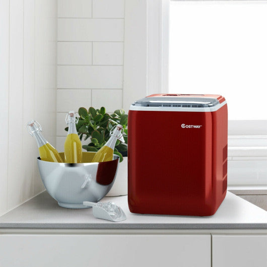Costway 44 lbs Red Portable Countertop Ice Maker Machine with Scoop
