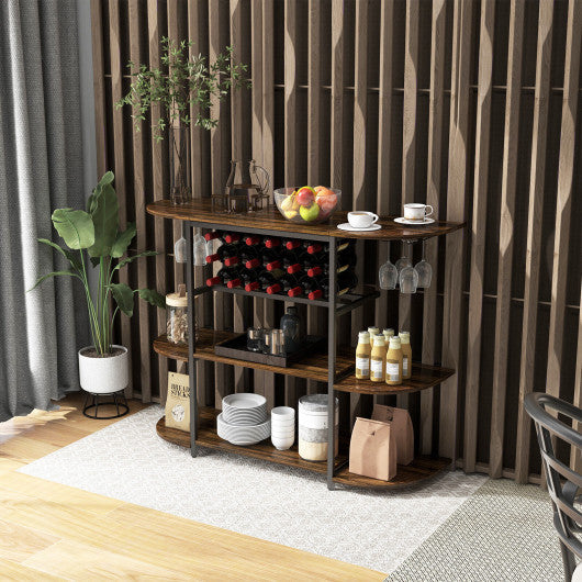Costway 47" Rustic Brown Wine Rack Table with Glass Holder and Storage Shelves
